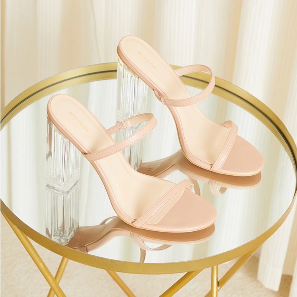 PrettyLittleThing Nude Pink Strappy Clear Heel Mules